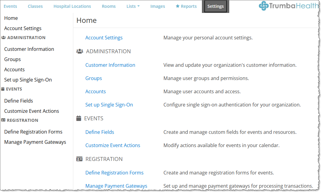 Administration home page