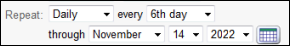 Repeats daily on certain days example setup