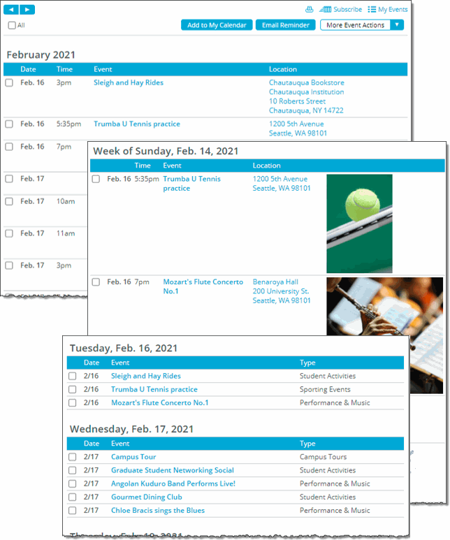 three calendars in Classic Table view