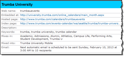 Dashboard calendar description section