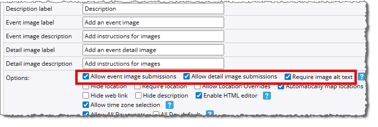 Image options on the event submission form