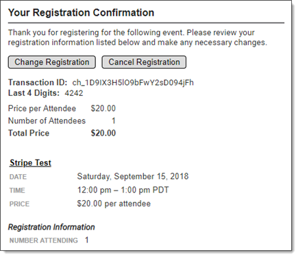 Email confirmation message for paid registration