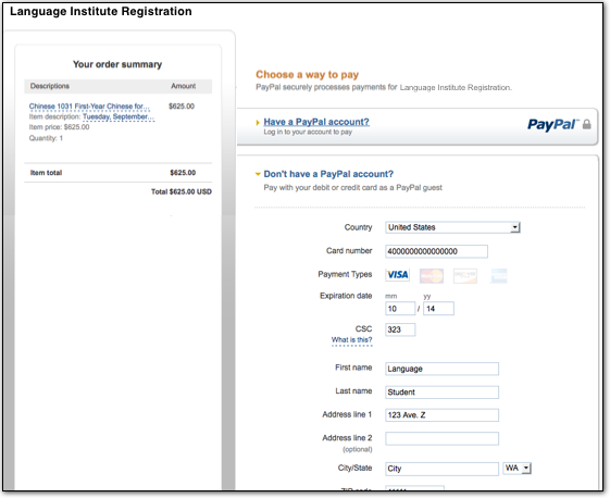 Select the card and enter payment info