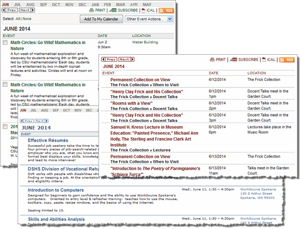 Calendar in 3-column view