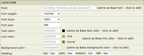 Location field settings, Event Slider