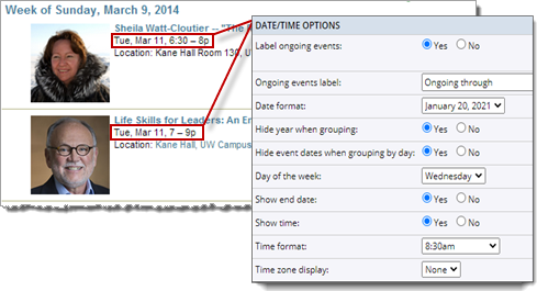 Event date and time format settings