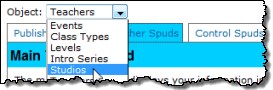Objects drop-down list, Publishing Control Panel