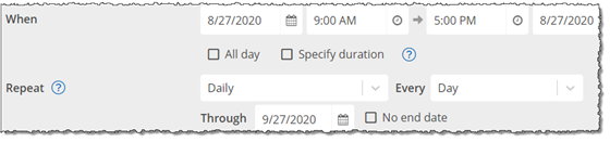 Ongoing, same day start and end times, repeat