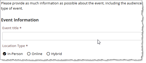Submitter and event information headings