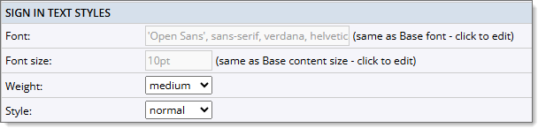 Sign in text styles