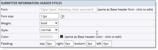 Submitter information header styles
