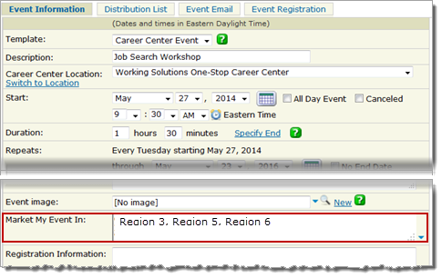 List of regions, Market My Event In field